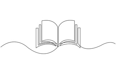 opened book continous line drawing minimalism decorative art, Education study and knowledge library concept in simple linear style. Editable stroke. Doodle vector illustration.