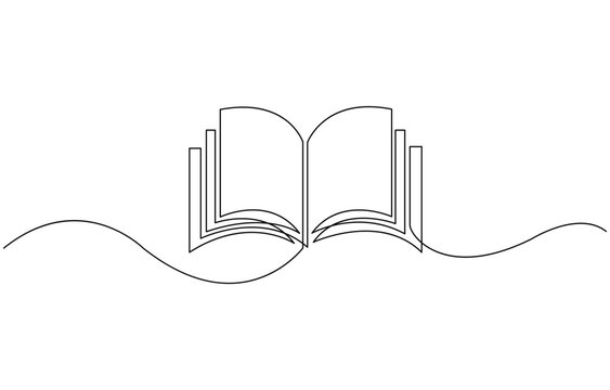 opened book continous line drawing minimalism decorative art, Education study and knowledge library concept in simple linear style. Editable stroke. Doodle vector illustration.