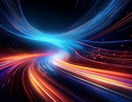 high speed fast advance curve technology evolution concept curved light tech trail abstract background