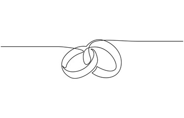 Continuous line drawing. Wedding rings. Black isolated on white background. Hand drawn vector illustration, Wedding ring line art style vector illustration.