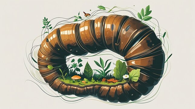 A conceptual vector artwork portrays a bagworm case transforming into a miniature ecosystem.