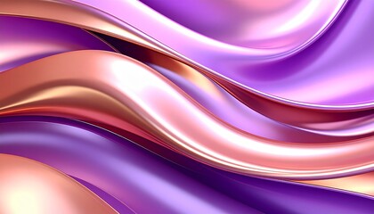 Shiny liquid ripple texture in flowing motion, two-color gradient of purple and rose gold, dynamic abstract background