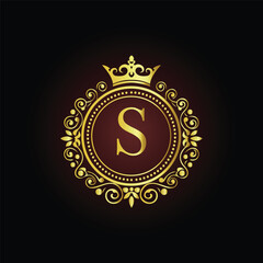 Naklejka premium A golden star symbol, vector illustration of a glowing neon sign for an award badge design LOGO S