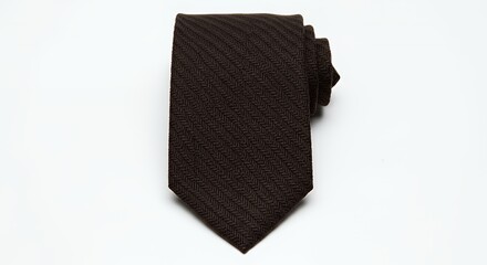 Dark Brown Herringbone Textured Silk Necktie Isolated on White Background