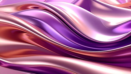 Shiny liquid ripple texture in flowing motion, two-color gradient of purple and rose gold, dynamic abstract background