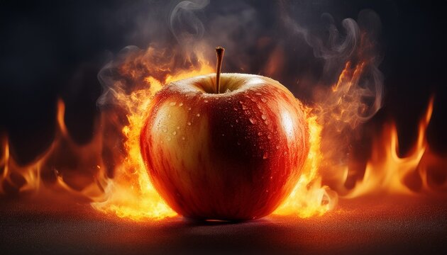 a burning apple on a dark background - Powered by Adobe