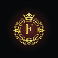 Fototapeta premium A golden star symbol, vector illustration of a glowing neon sign for an award badge design LOGO F