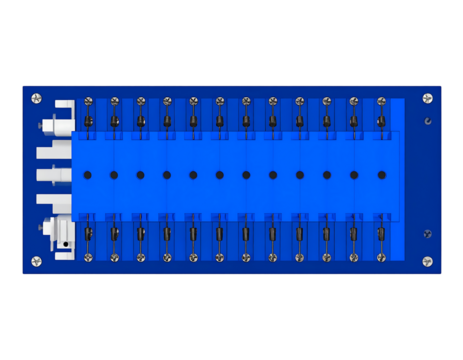 Blue Control Panel with Multiple Switches and Connectors for Electronic Devices and Equipment