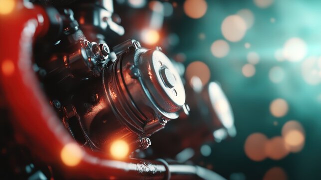This detailed close-up image showcases a complex engine component, emphasizing its craftsmanship, intricate design, and the beauty of mechanical engineering in modern technology.