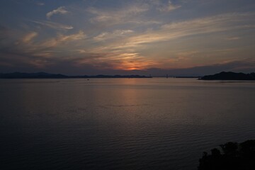 Sunset Over the Naruto Strait and Bridge Seen from Awaji Island, Japan