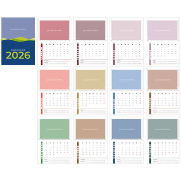 Calendario 2026 Fotografico Template in Italiano, 12 pagine pi&ugrave; copertina formato A3 - festivit&agrave; italiane
