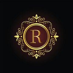 Golden star symbol vector illustration on an abstract background LOGO R