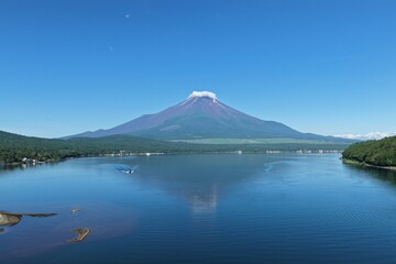 Mount Fuji and Lake Yamanaka on a Clear Day – Aerial View, Japan
