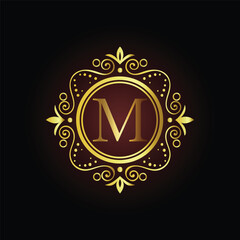 Golden star symbol vector illustration on an abstract background LOGO M