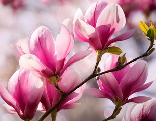 Obraz premium pink spring magnolia flowers branch