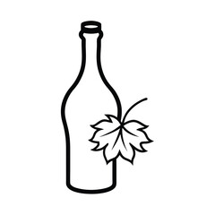 wine bottle silhouette with grape leaf illustration 