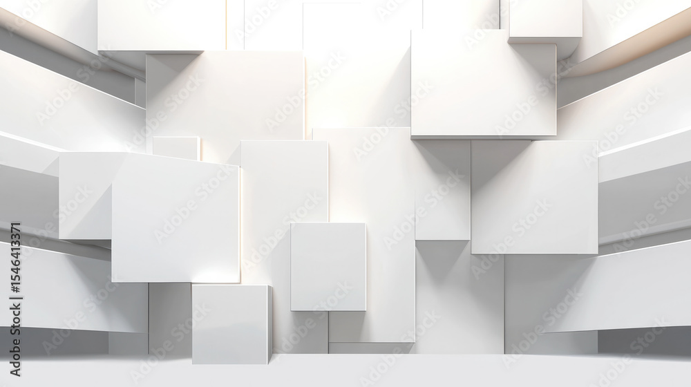 Poster white abstract geometric cube wall, modern minimal background, clean three dimensional square patter