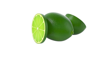 A fresh green lime cut in half, showcasing its vibrant color and juicy interior, ideal for culinary uses and beverages.