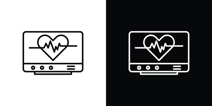 Heart rate monitor icon in black. flat graphic vector icon