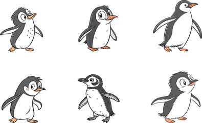 Obraz premium baby penguin cartoon set vector illustration