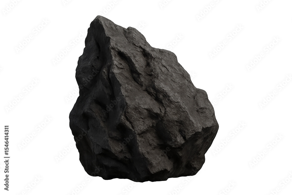 Poster photorealistic 3d rendering of a dark gray rock isolated on a transparent background, ready for comp