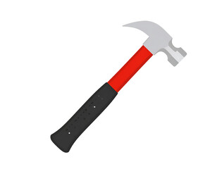 Realistic hammer with red handle and silver head for construction, DIY, and carpentry projects