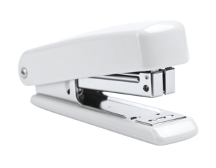 Sleek White Desktop Stapler for Office Use with Metallic Details and Ergonomic Design