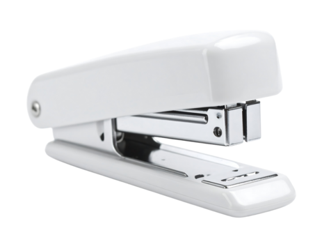 Sleek White Desktop Stapler for Office Use with Metallic Details and Ergonomic Design