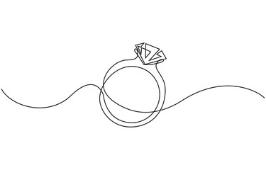 Obraz premium Continuous line drawing. Wedding rings. Black isolated on white background. Hand drawn vector illustration, Wedding ring line art style vector illustration.