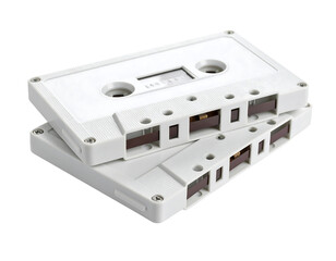 Retro blank audio cassette tapes stacked together, nostalgic vintage music storage options