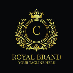 Golden gold medal vector illustration on a black background for anniversary celebration or business recognition LOGO C