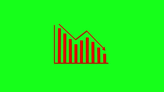 4K animated video featuring a falling bar graph with arrows, illustrating financial data and diagrams indicating a decline in profits.