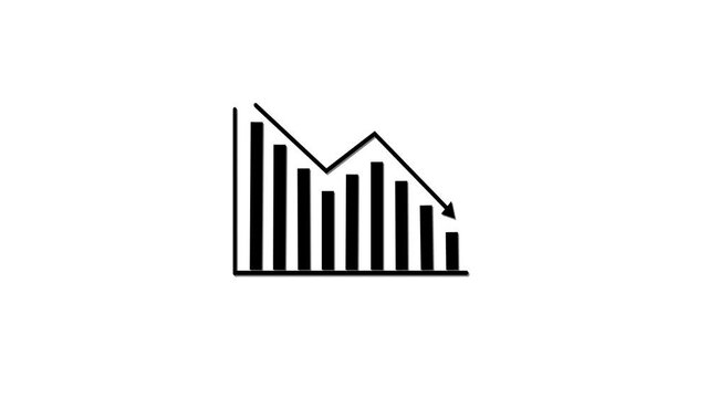 4K animated video featuring a falling bar graph with arrows, illustrating financial data and diagrams indicating a decline in profits.