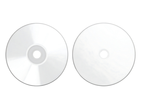 Blank optical discs for data storage and computer use, isolated on white background, studio shot