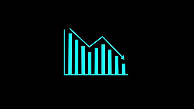 4K animated video featuring a falling bar graph with arrows, illustrating financial data and diagrams indicating a decline in profits.