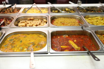Variety of Indian Dishes in a Buffet Setting