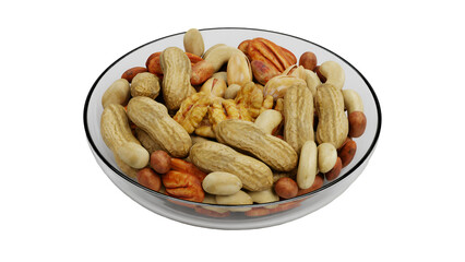 A bowl filled with a variety of nuts, showcasing a mix of textures and colors, ideal for snacking or party platters.