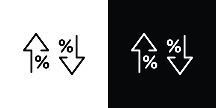 High and Low Percent arrow icon in black. flat graphic vector icon