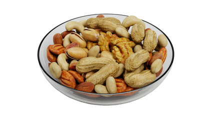 A bowl filled with various types of nuts, showcasing a colorful assortment for snacking or culinary use.