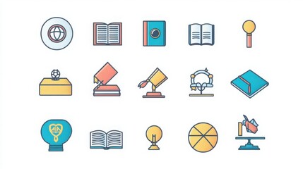 School & University Line Icons. For Mobile and Web.  Contains such icons as Education, Learning, University, Studying, Student, Teaching, Education Training Class, Wisdom, Book, Science, Graduation, D