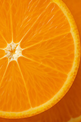Juicy Orange Slice an appetizing close-up shot of a vibrant orange slice. Revealing the natural textures and bright color of citrus.