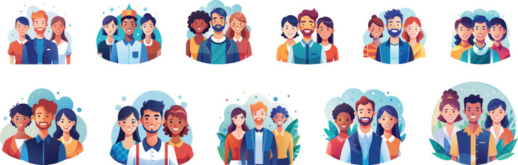 Girls and a boy flat design set vector illustration