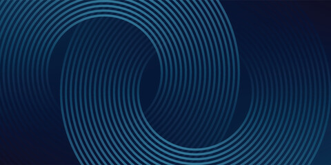 Abstract blue glowing geometric lines on dark blue background. Modern shiny blue circle lines pattern. Futuristic technology concept. Suit for cover, poster, banner, header, website.eps10