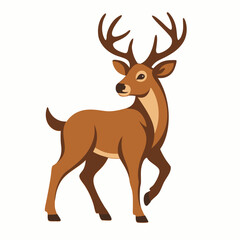 Obraz premium A majestic stag with large, intricate antlers, proud stance, looking forward, detailed vector illustration with subtle gradients, full body, on a white background.