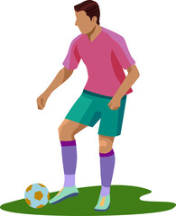 vector image of a football player, clipart for football events, sportsman with a soccer ball on the field in a position of scoring a goal