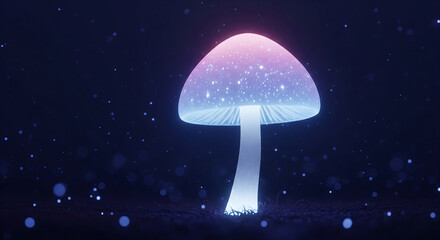 Glowing Mushroom in a Dark Forest with Magical Floating Particles