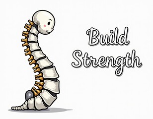 Cute Spine Cartoon Character Building Strength - Health, Fitness, and Wellness Concept