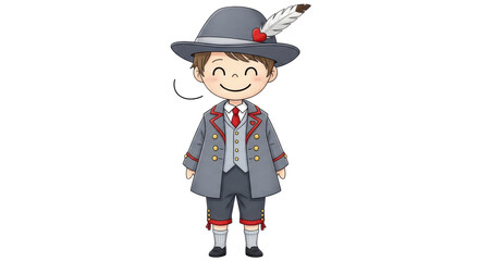 Isolated Smiling Boy in Traditional Bavarian Outfit