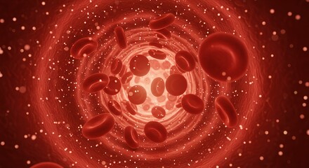 Obraz premium Microscopic View of Red Blood Cells Flowing Through a Vein