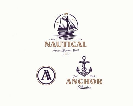Vintage classic nautical sailboat maritime boat logo template - Powered by Adobe